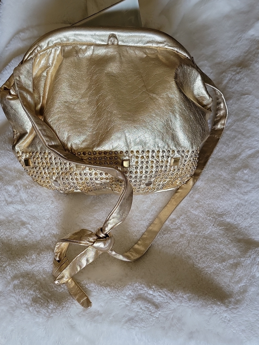 Metallic Gold Studded Shoulder Bag